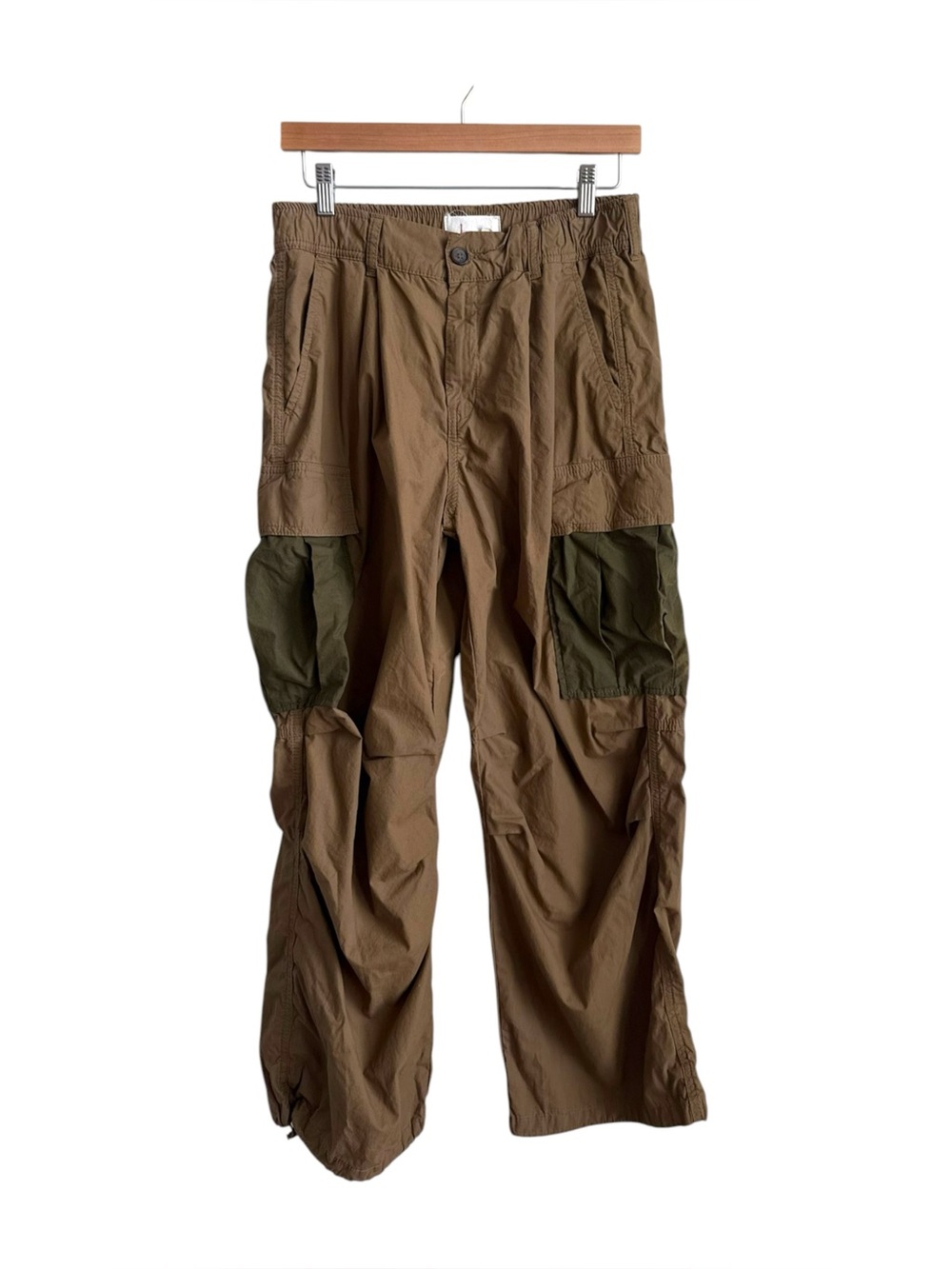 Anthropologie Cargo Parachute Pants Brown Green Baggy Utility Size 28